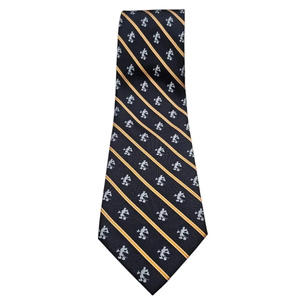 Walt Disney World Mens Mickey Mouse Tie Navy Blue Stripes 100% Silk